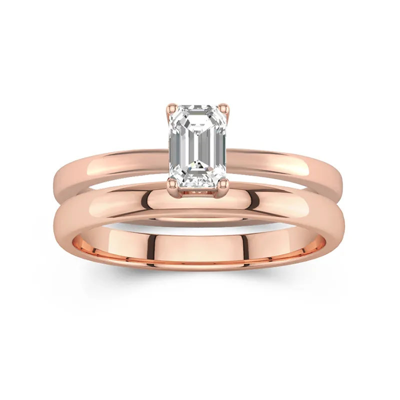 14K Rose Gold Hidden Halo Traditional Shank Wedding Ring Set