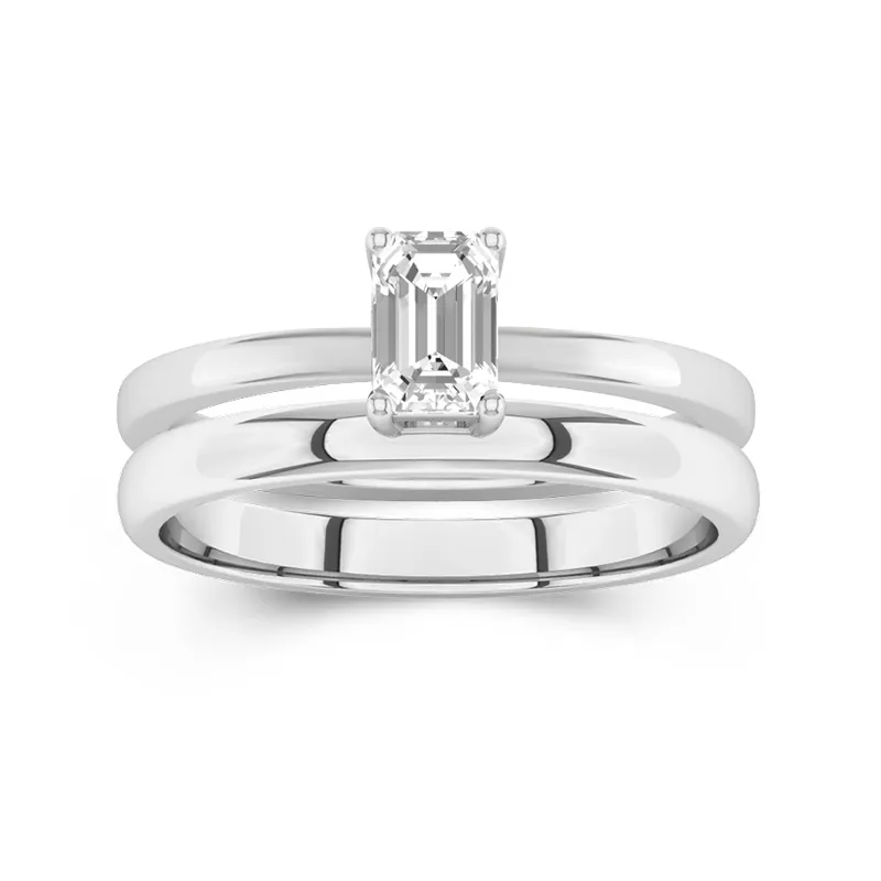 18K White Gold Hidden Halo Traditional Shank Wedding Ring Set