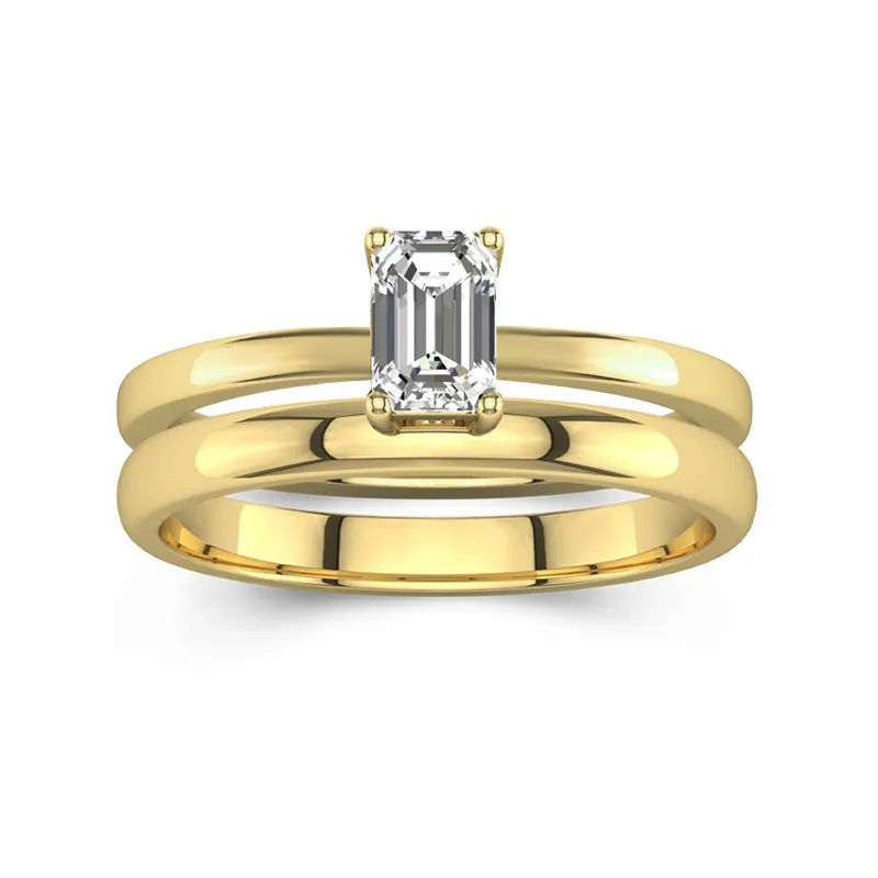 14K Gold Hidden Halo Traditional Shank Wedding Ring Set