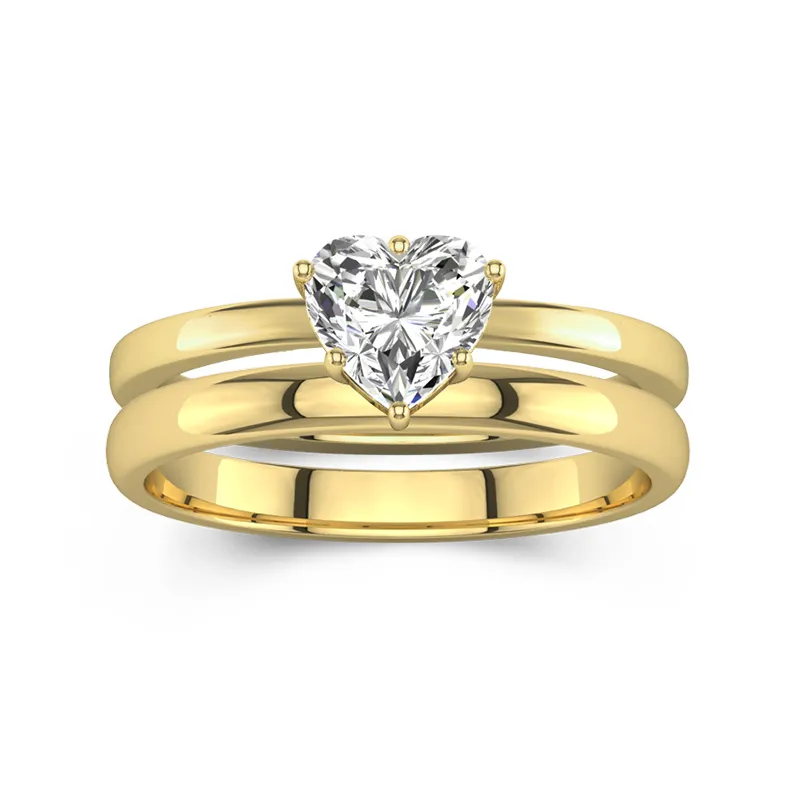 14K Gold Hidden Halo Traditional Shank Wedding Ring Set