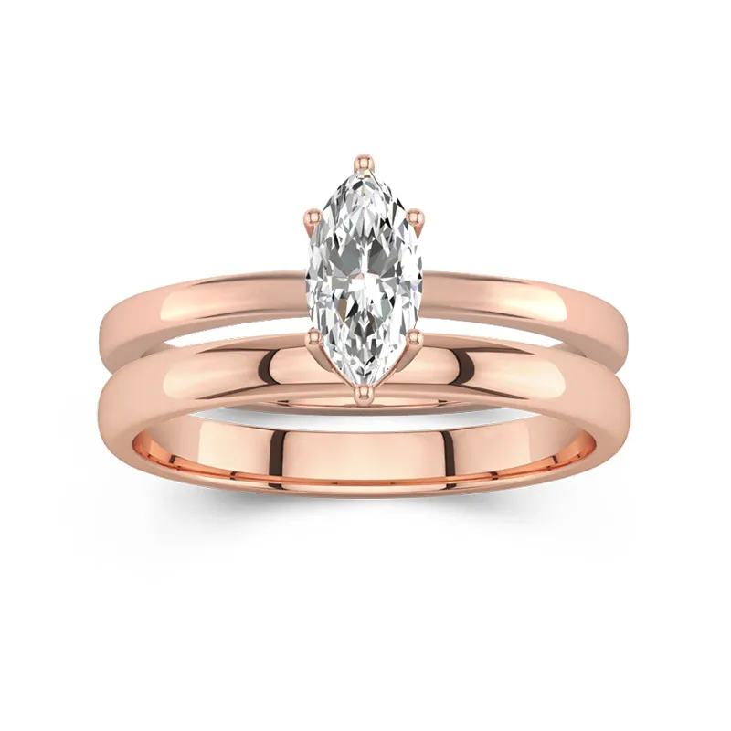 14K Rose Gold Hidden Halo Traditional Shank Wedding Ring Set