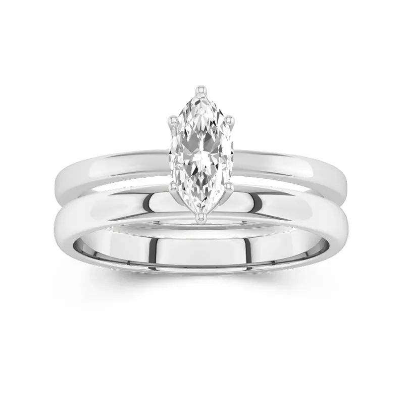 18K White Gold Hidden Halo Traditional Shank Wedding Ring Set