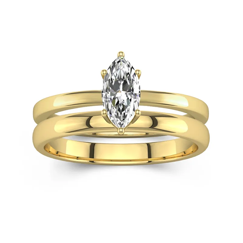 14K Gold Hidden Halo Traditional Shank Wedding Ring Set