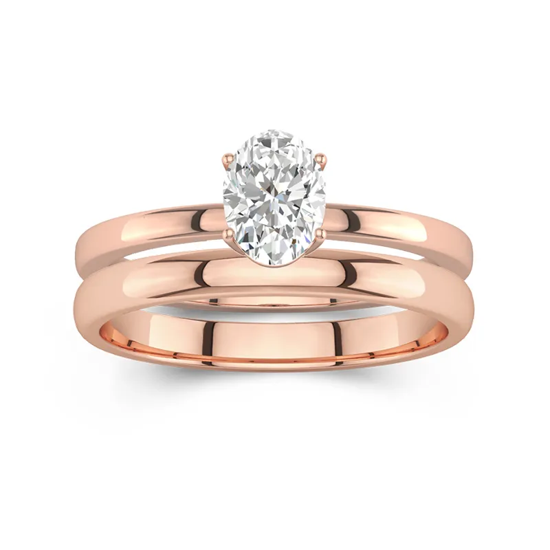 Or rose 14 carats Halo caché Tige Traditionnelle Ensemble d'alliances