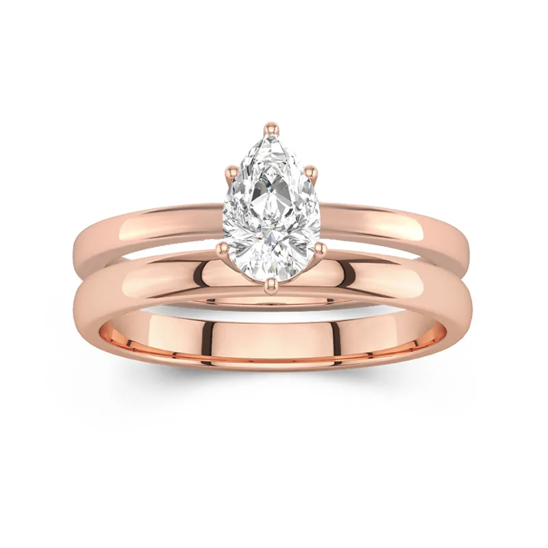 14K Rose Gold Hidden Halo Traditional Shank Wedding Ring Set