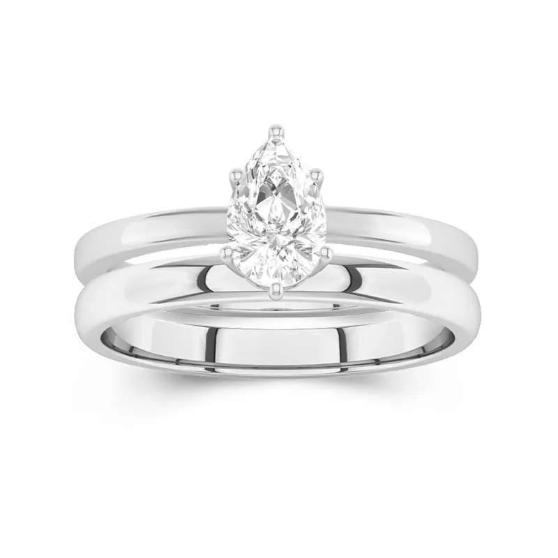 18K White Gold Hidden Halo Traditional Shank Wedding Ring Set