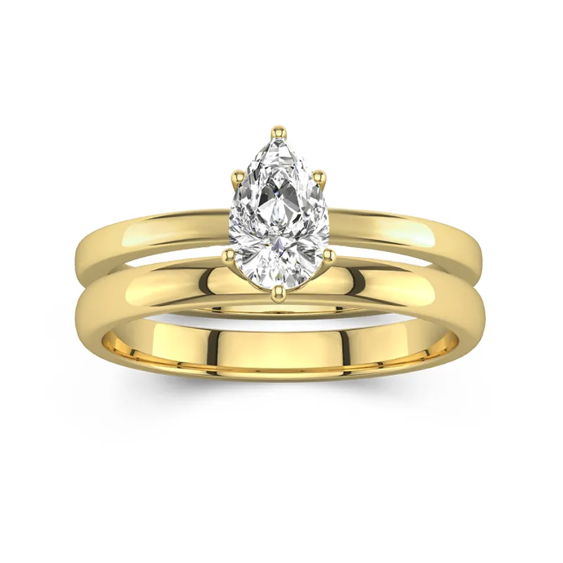 14K Gold Hidden Halo Traditional Shank Wedding Ring Set