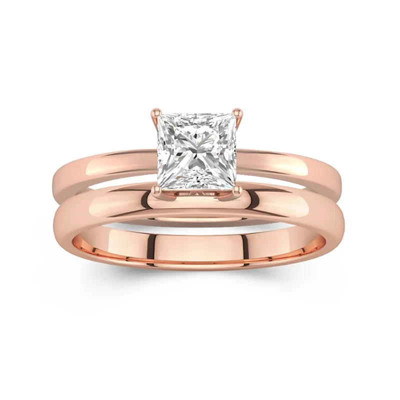 Or rose 14 carats Halo caché Tige Traditionnelle Ensemble d'alliances