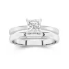 18K White Gold Hidden Halo Traditional Shank Wedding Ring Set