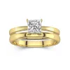 14K Gold Hidden Halo Traditional Shank Wedding Ring Set