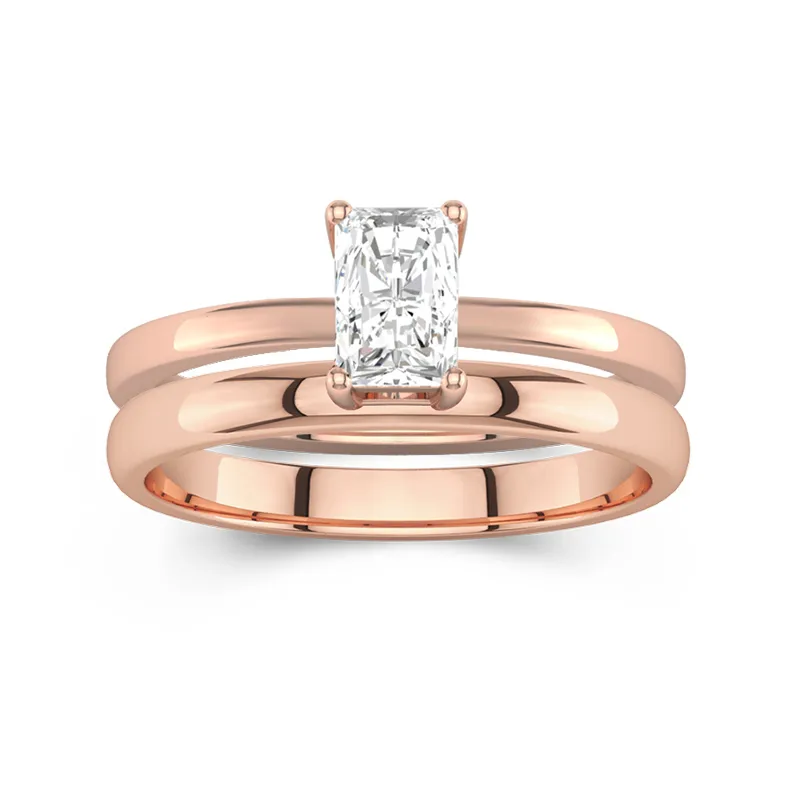 Or rose 14 carats Halo caché Tige Traditionnelle Ensemble d'alliances