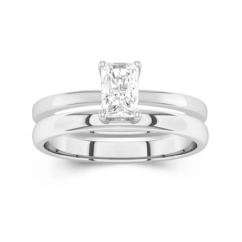 14K White Gold Hidden Halo Traditional Shank Wedding Ring Set