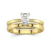 14K Gold Hidden Halo Traditional Shank Wedding Ring Set