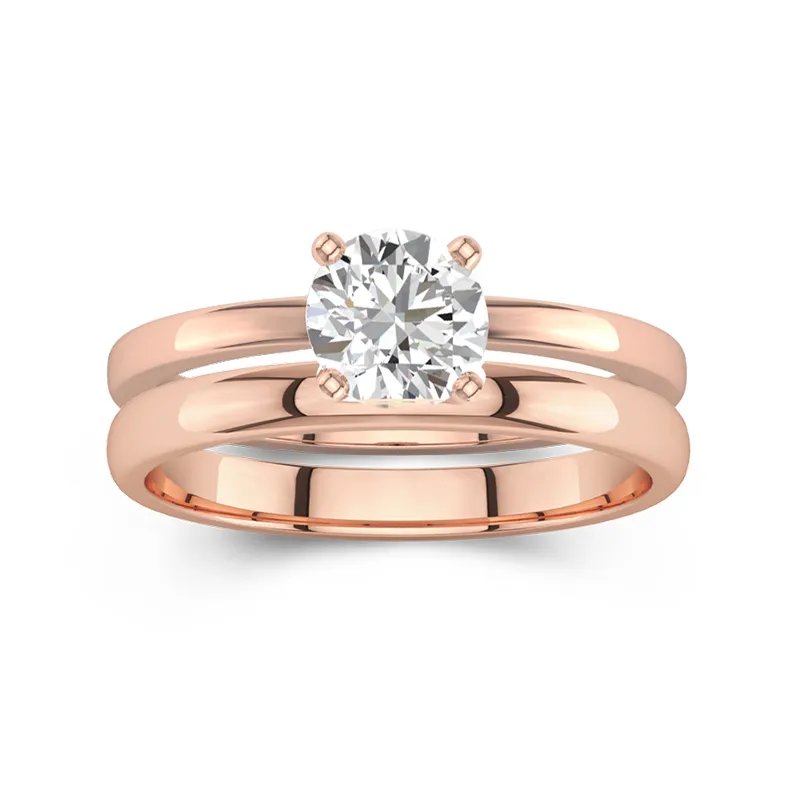 Or rose 14 carats Halo caché Tige Traditionnelle Ensemble d'alliances