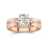 18K Rose Gold Hidden Halo Traditional Shank Wedding Ring Set