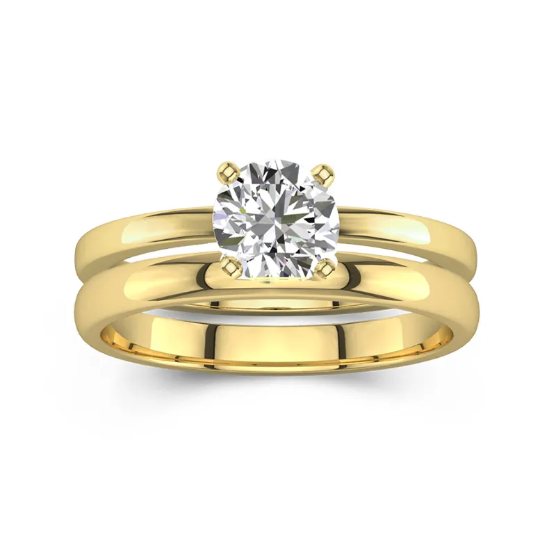 14K Gold Hidden Halo Traditional Shank Wedding Ring Set