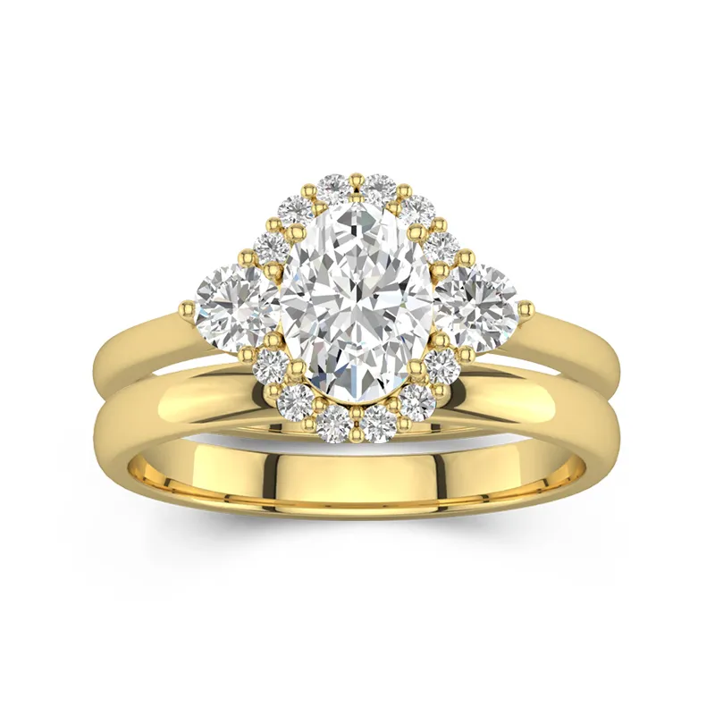 14K Gold Halo Straight Shank Wedding Ring Set