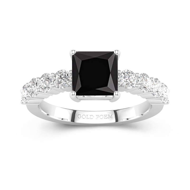 Black Engagement Ring In 925 Sterling Silver For Women