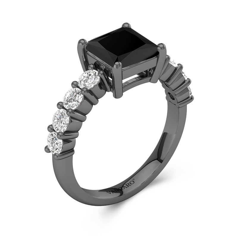 VANCARO Black sold Plated Sterling Silver Princess Cut Engagement Ring Bridal Set 6