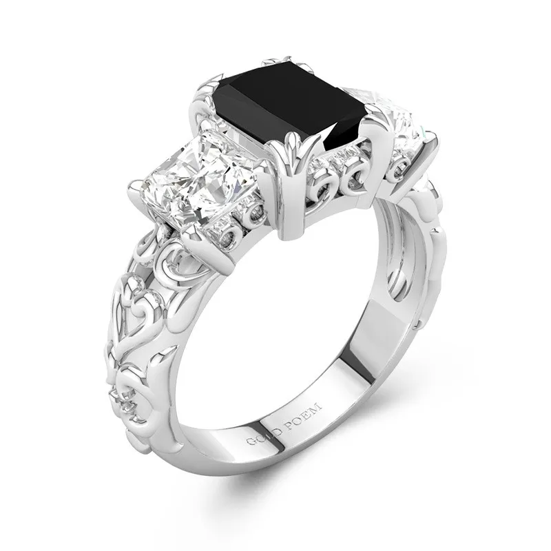 Black Cubic Zirconia Engagement Ring