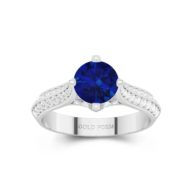 14K White Gold Pavé East West Knife Edge Shank Engagement Ring