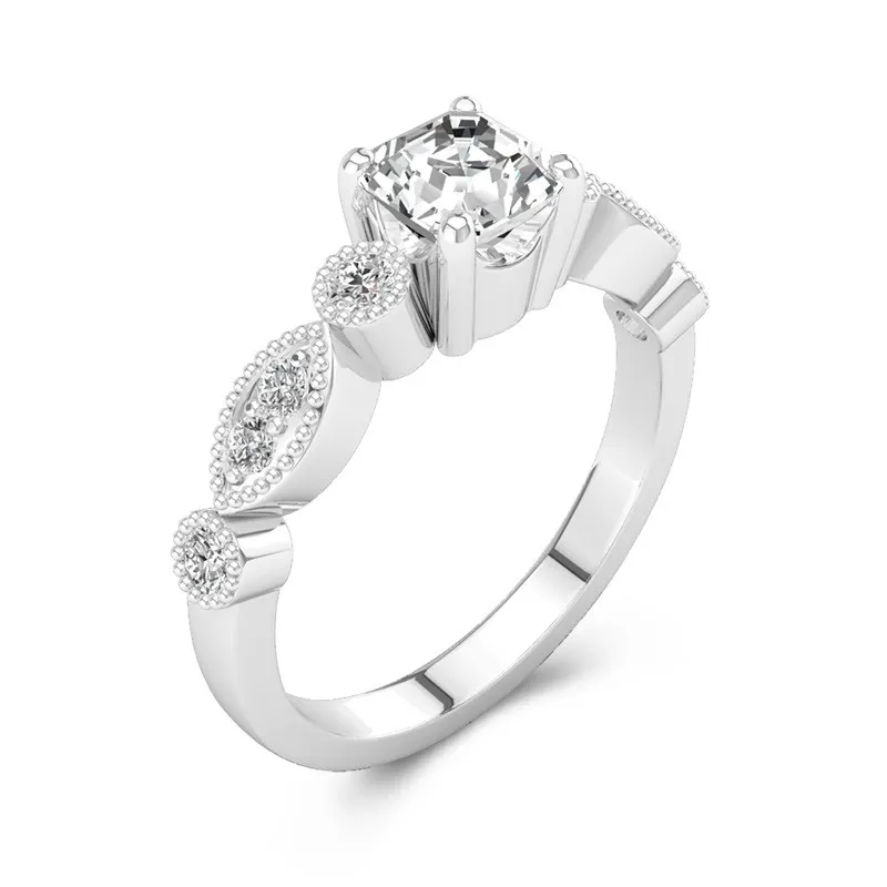 Rétro Asscher 1.00ct Moissanite Bague de fiançailles