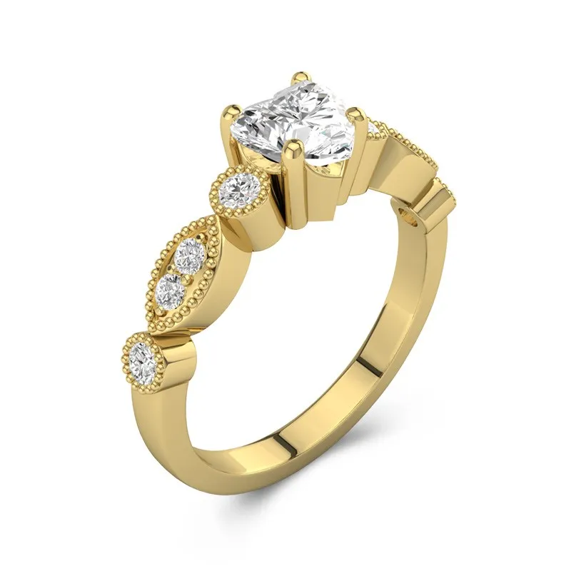 Retro Heart 1.00ct Moissanite Engagement Ring