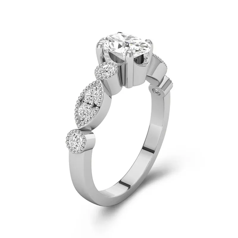 Rétro Ovale 1.00ct Moissanite Bague de fiançailles