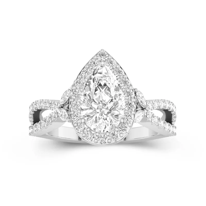 Feuille Halo Bague de fiançailles 2.00ct Moissanite