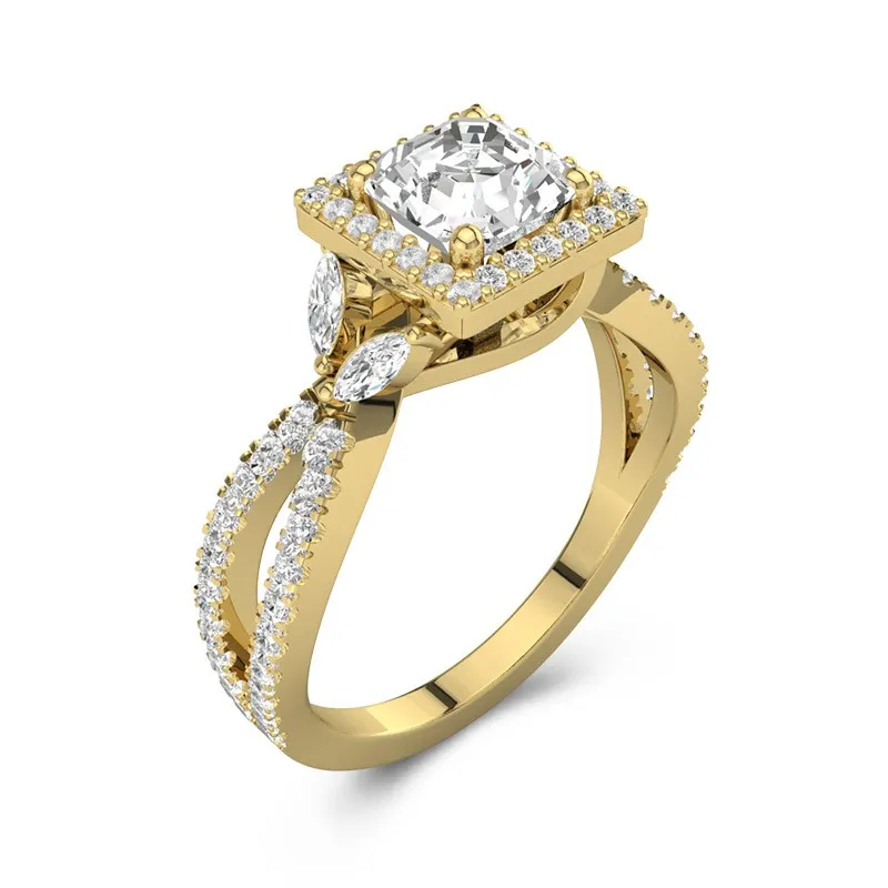 Feuille Halo Bague de fiançailles 2.00ct Moissanite