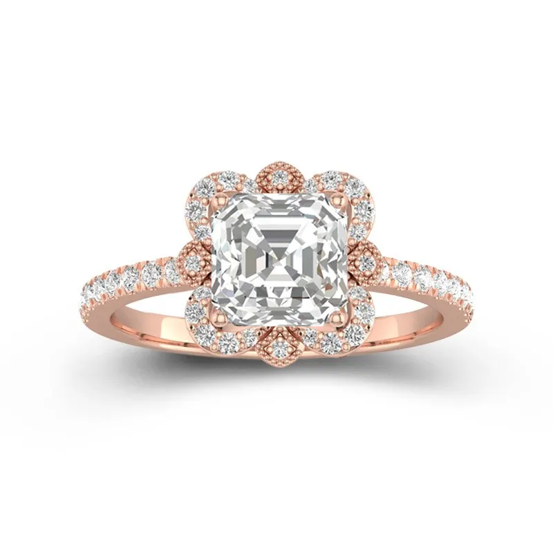 Vintage Asscher 2.00ct Moissanite Engagement Ring Signet Engagement Ring