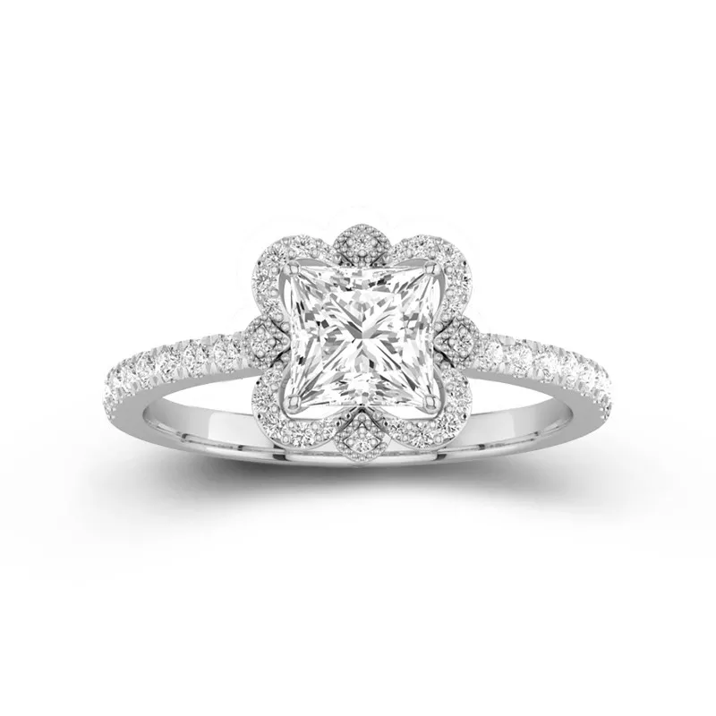 Vintage Princess 1.00ct Moissanite Engagement Ring Signet Engagement Ring