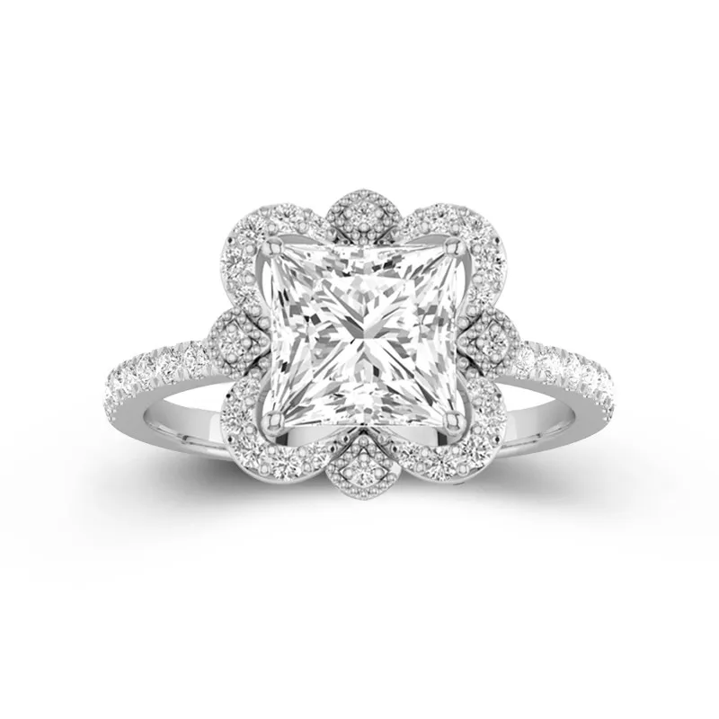 Vintage Princess 2.00ct Moissanite Engagement Ring Signet Engagement Ring