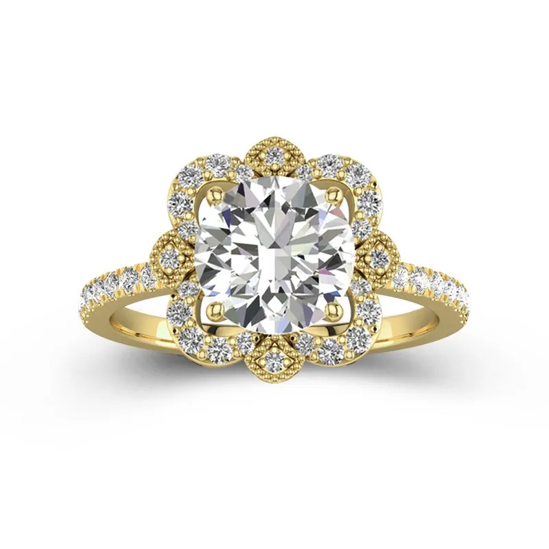 Vintage Round 2.00ct Moissanite Engagement Ring Signet Engagement Ring