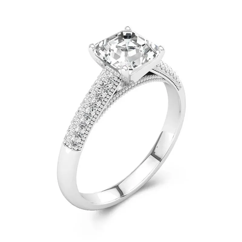 Rétro Asscher 1.50ct Moissanite Bague de fiançailles