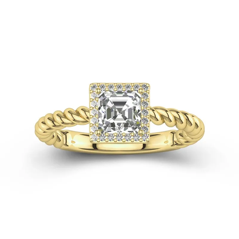 Modern Asscher 1.00ct Moissanite Engagement Ring Signet Engagement Ring