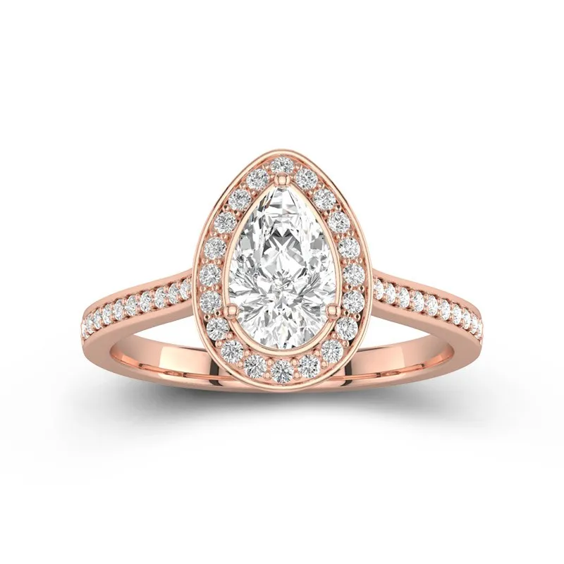 Pear Moissanite Cathedral Pear Shaped Engagement Ring In 14K Rose Gold