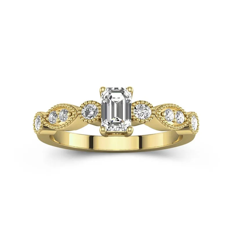 Antique Emerald 0.80ct Moissanite Engagement Ring