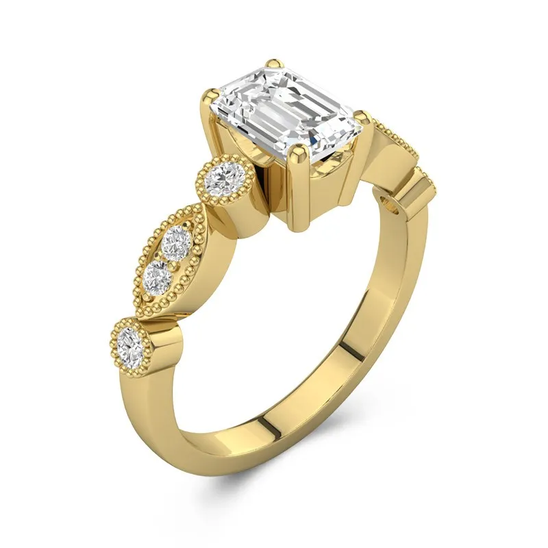 Antique Emerald 0.80ct Moissanite Engagement Ring