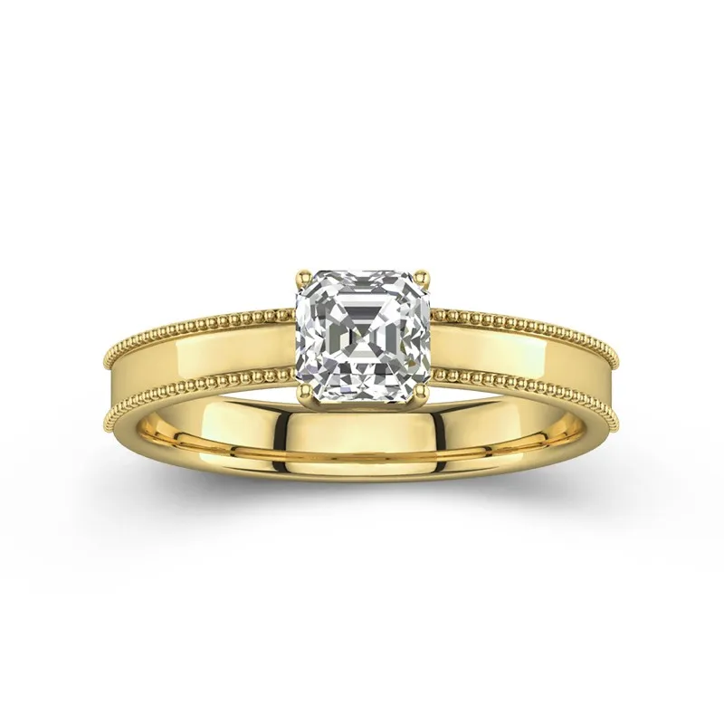 Wide Asscher 1.00ct Moissanite Engagement Ring