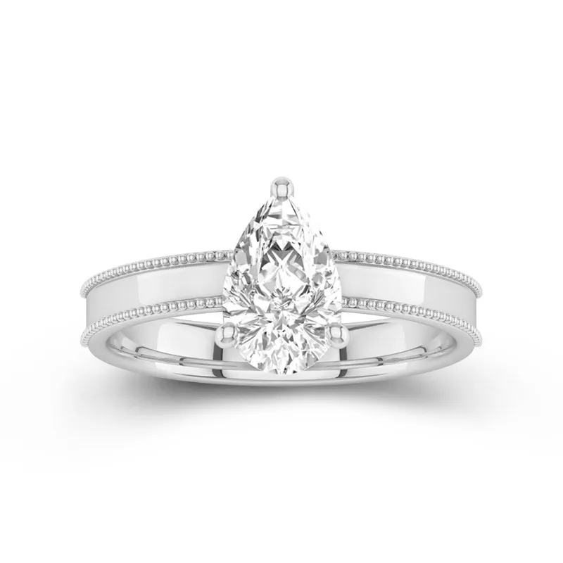 Wide Pear 2.00ct Moissanite Engagement Ring