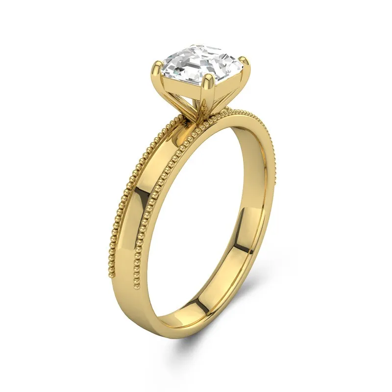 Wide Asscher 2.00ct Moissanite Engagement Ring