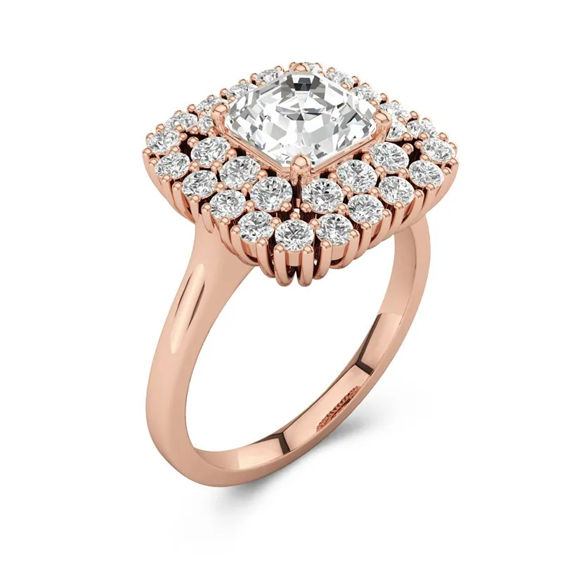 Unique Asscher 0.75ct Moissanite Engagement Ring