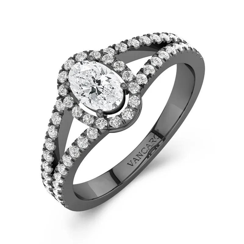 925 Sterling Silver Halo Embedded Split Shank Engagement Ring