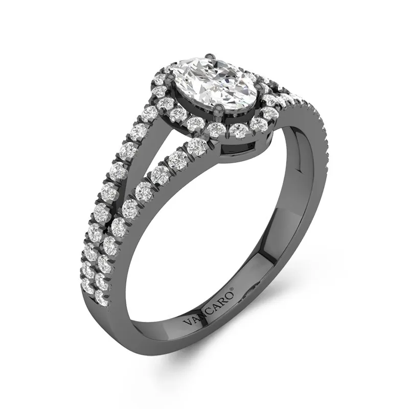 925 Sterling Silver Halo Embedded Split Shank Engagement Ring
