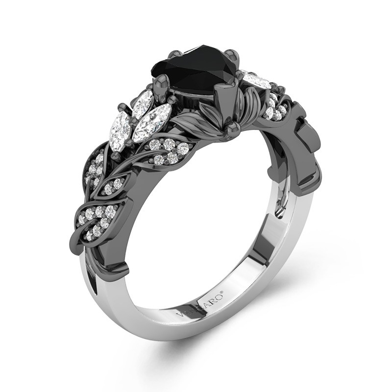 Black Engagement Ring in 925 Sterling Silver for Women