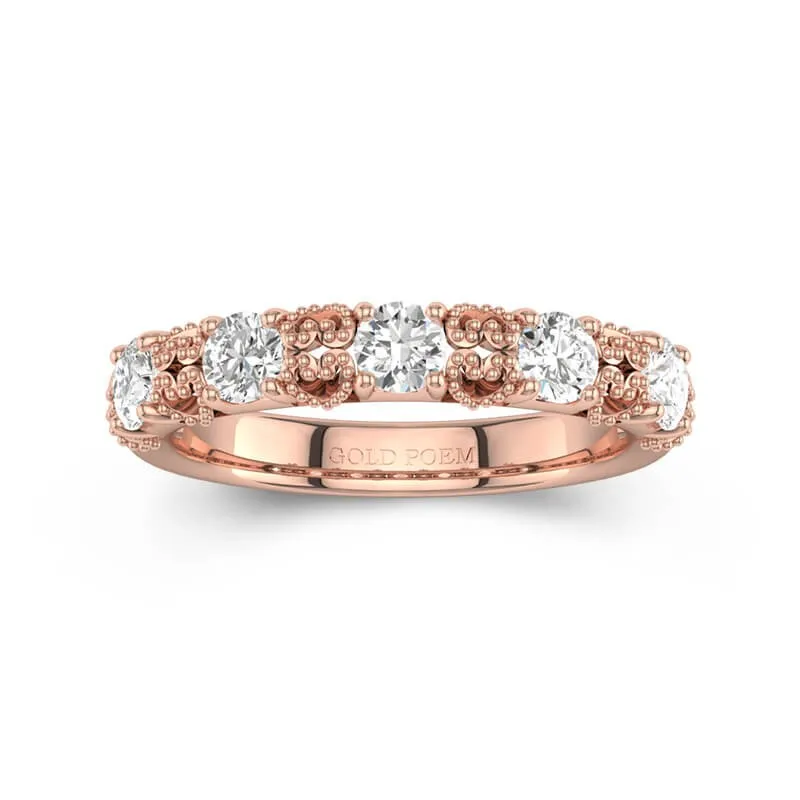 Baroque Beaded Heart Moissanite Wedding Ring
