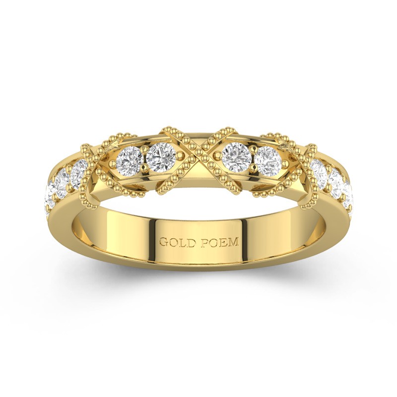 Wide Beaded Moissanite Wedding Ring