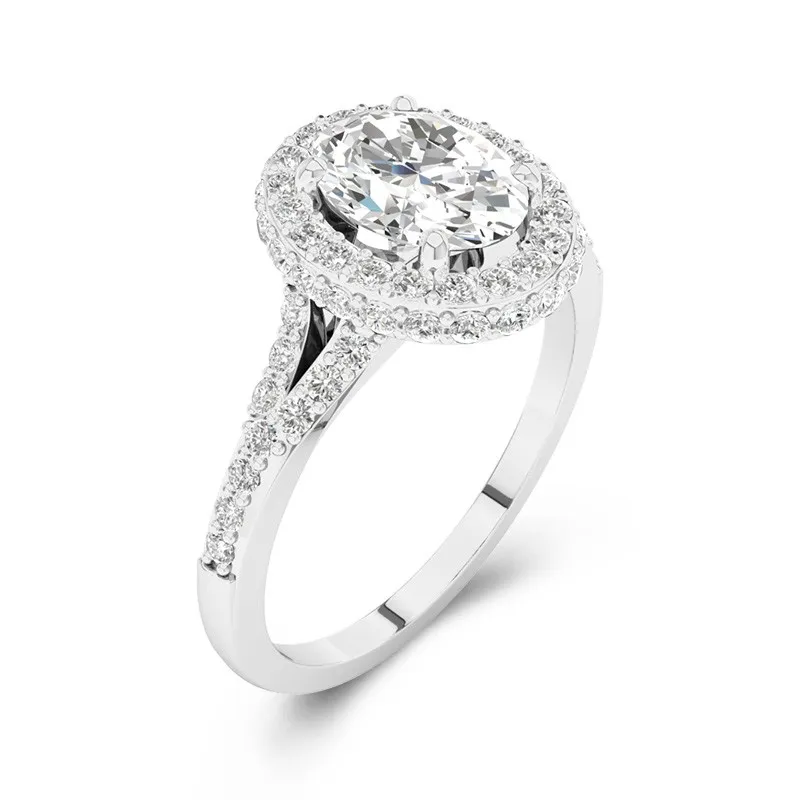 925 Sterling Silver Halo Split Shank Engagement Ring