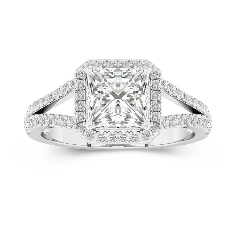 Halo Cathédrale Bague de fiançailles 2.00ct Moissanite